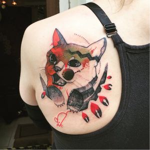 Fun graphic cat tattoo by Dzo Lama #DzoLama #JoannaSwirska #graphic #cat #nature #abstract #psychedelic