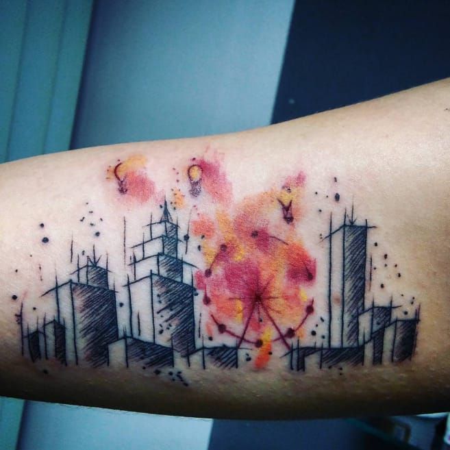 Premium AI Image  Cityscape Tattoo HyperRealistic and Intricate Design of  a City Skyline on a Mans Back