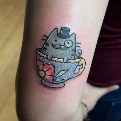 Pusheen tattoo by Mewo Llama. #MewoLlama #gentlemean #teacup #pusheen #kawaii #cat #cute #neko #catlover