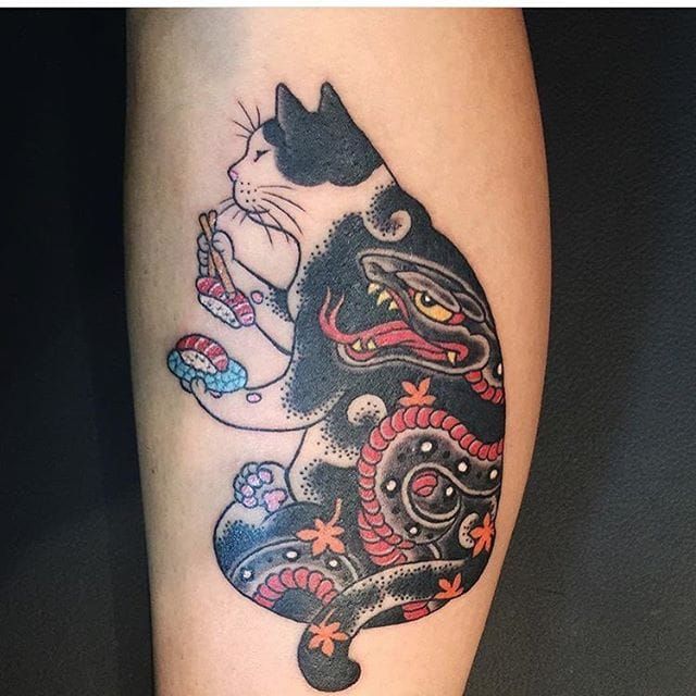 Anna Wall en Instagram More available angry monmon cats   annawallart seattletattoo f  Japanese tattoo art Black cat tattoos Traditional  tattoo sleeve