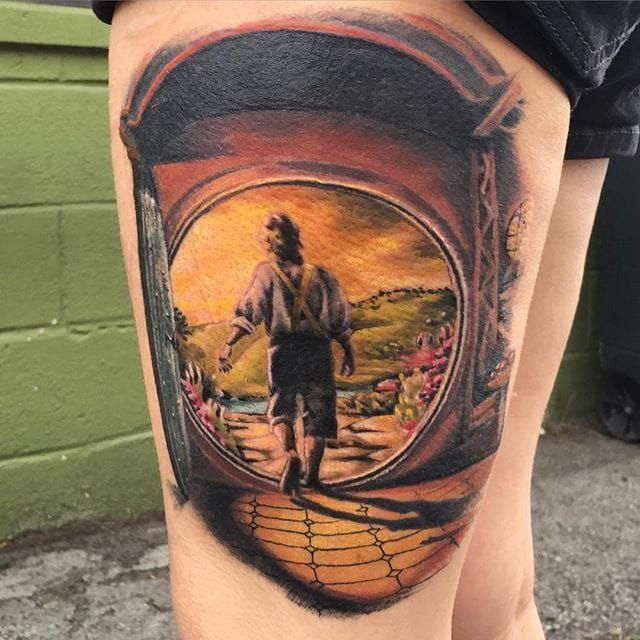 Single needle Hobbit house tattoo located on the inner