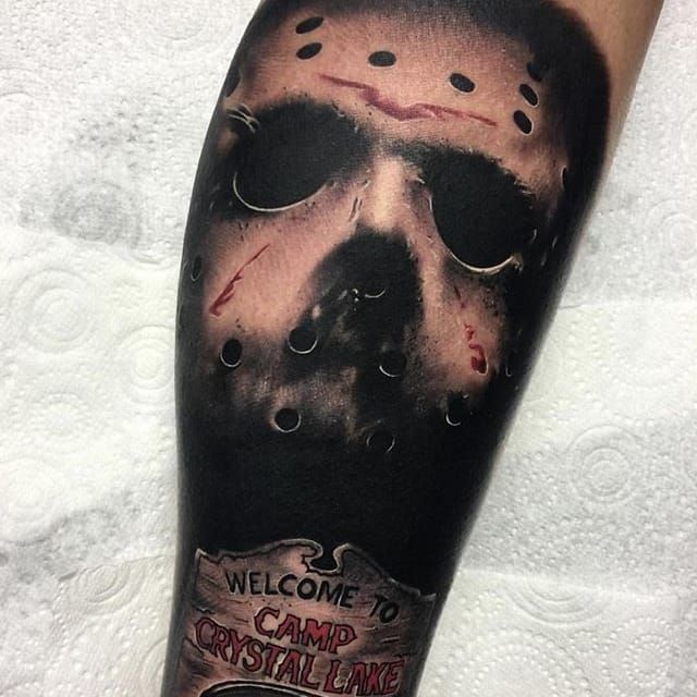 Time Bomb Tattoos  Curiosities  Brad kicked ass on this horror  fridaythe13th jasonvorhees campcrystallake slasher forearm piece  yesterday  Our tattoo apprentice Matt has some walk in time today so  come