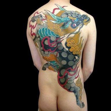 An incredible illustration of a Kirin by Luca Ortis (IG—lucaortis). #creatures #Irezumi #kirin #LucaOrtis #symbolism