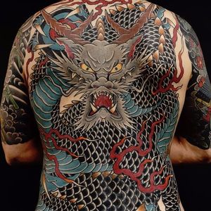 Dragon by Regino Gonzales. (IG- rg74) #dragon #japanese #backpiece #rg #ReginoGonzales #japanesetattoos #japanese #irezumi #japanesemythology #mythology 