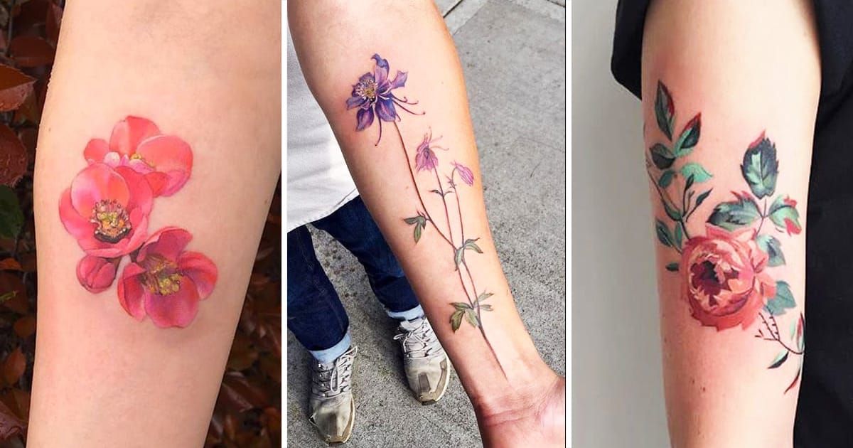Dainty Watercolor Floral Tattoos by Amanda Wachob • Tattoodo