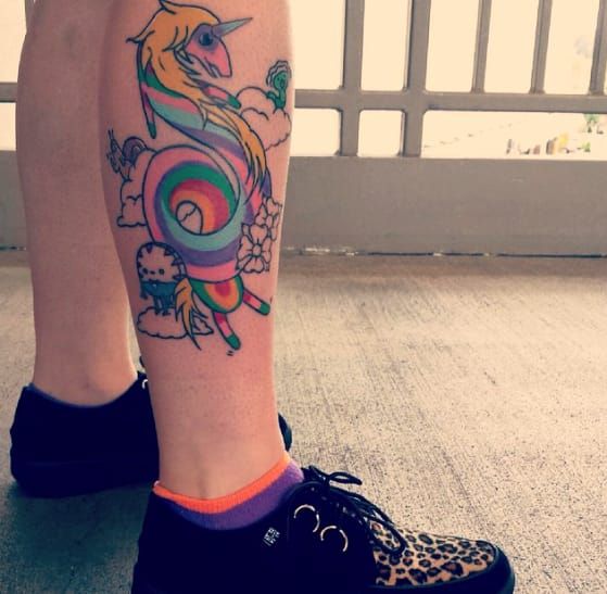 Rainbow unicorn tattoo