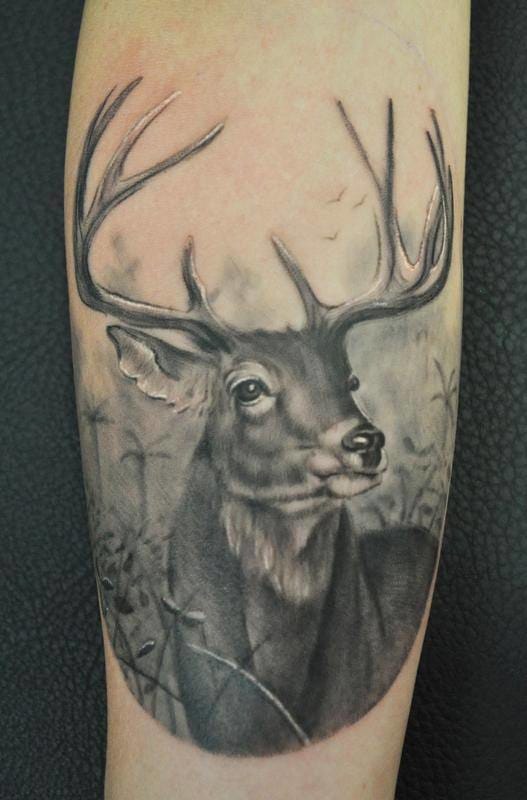 Black and grey realistic stag by Lalo Yunda #deer #stag #stagtattoo #deertattoo