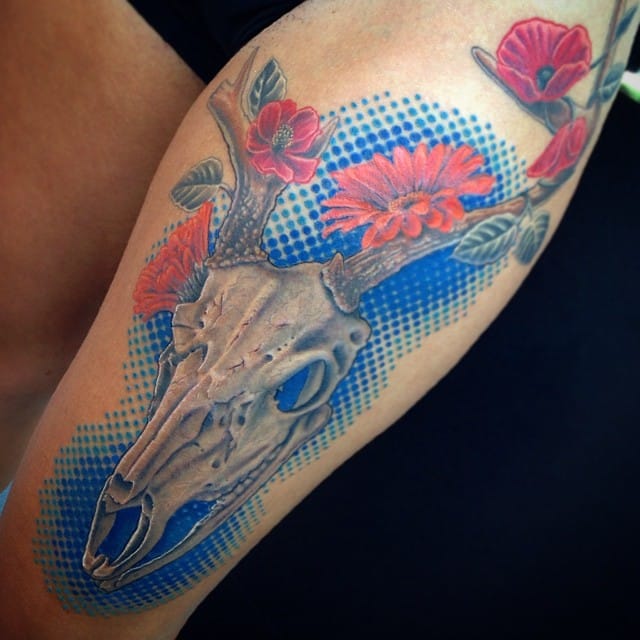 Pop art deer skull by Marc Durrant #deer #stag #stagtattoo #deertattoo