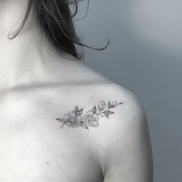 Little Tattoos — Dry flower tattoo on the left side collarbone....