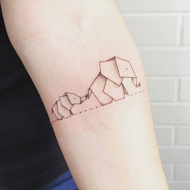 Origami elephant hot dog orange and bear tattoos