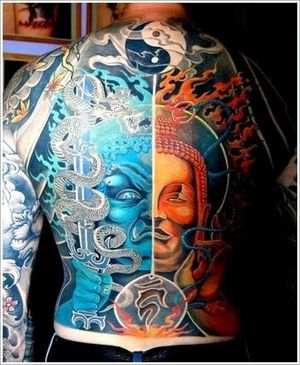 Full backpiece tattoo with Yin yang