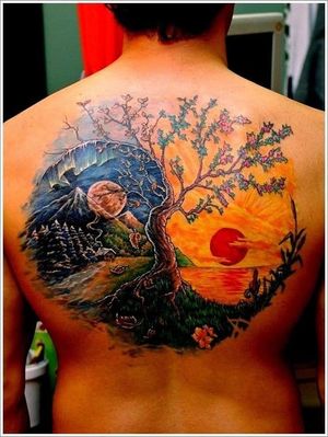 Nature inspired yin yang tattoo