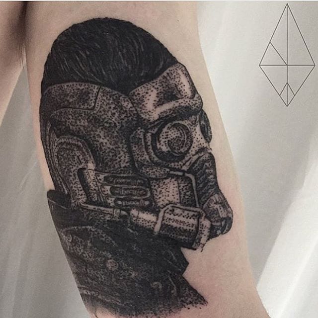 Star Lord Tattoo by Josh Watson #starlord #guardiansofthegalaxy #dotwork #dotworkportrait #blackworkportrait #portrait #blackdotwork #dots #blackwork #JoshWatson