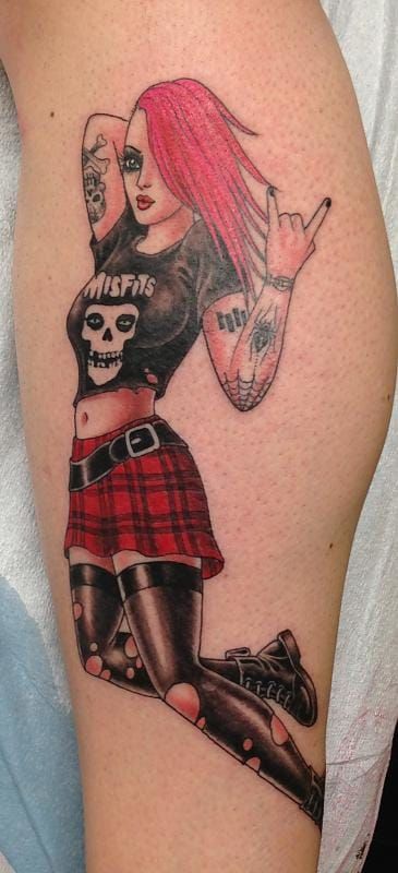 Banners And Clock Punk Tattoo On Half Sleeve