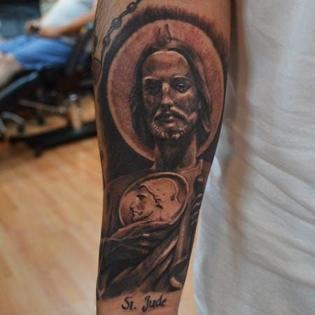 This incredible St. Jude tattoo was done by Ian Robert McKown