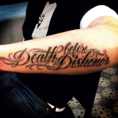 Death before Dishonor, letter tattoo.