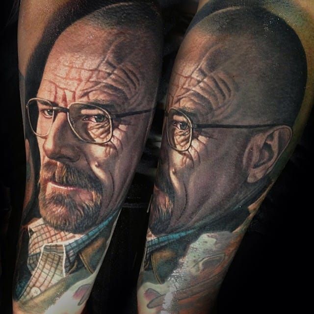 Portrait Realistic Thigh Breaking Bad Walter White Tattoo by Redberry Tattoo