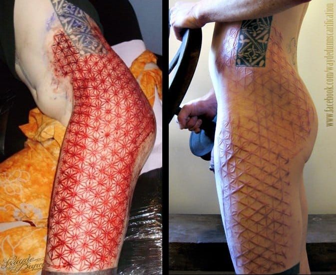 Sick work performed by Wayde Dunn. This requires a lot of courage & skill to do so mad props to all the scarification artists named or unnamed in this article.