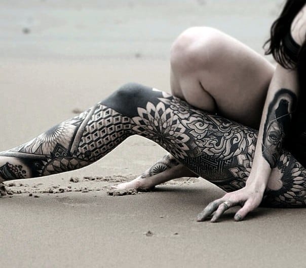 Sacred geometry tattoos are good elements for ambitious geometric pieces. Here by Aston Reynolds.