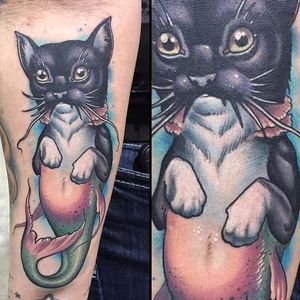 Purrmaid tattoo by Zach Black. #catfish #cat #mermaid #purrmaid #mythical #fantasy