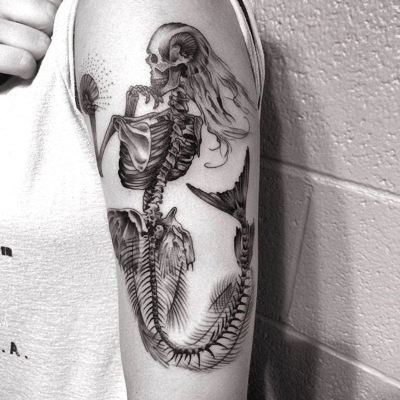 10 Haunting Mermaid Skeleton Tattoos â€¢ Tattoodo