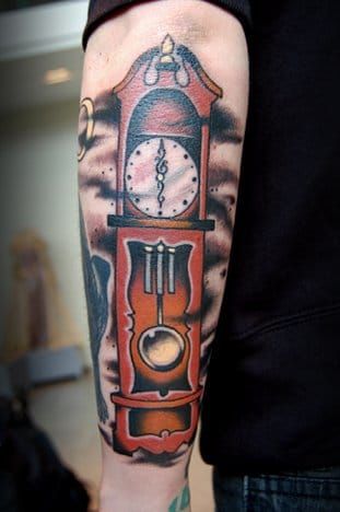 antique clock tattoo