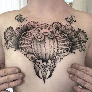 Gorgeous cactus with embellishments, by Lawrence Edwards (via IG—feraleyes) #chestpiece #pointillism #dotwork #blacktattooing #lawrenceedwards