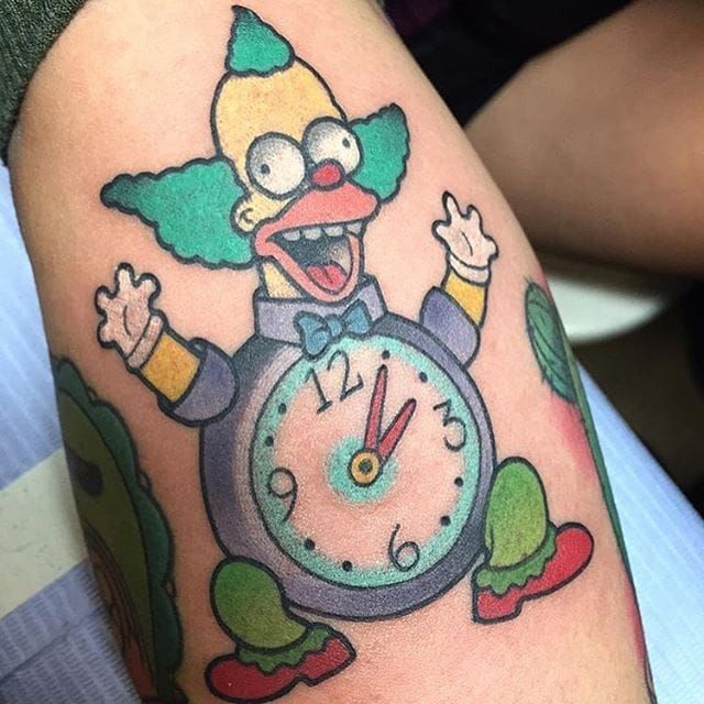 Told him I wanted a krusty the clown tattoo that a grown up burnt out Bart  Simpson would have  Sam Parker memorial tattoo  Atlanta  rtattoo