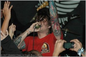 My Chemical Romance's Frank Iero with his Our Lady of Sorrows tattoo