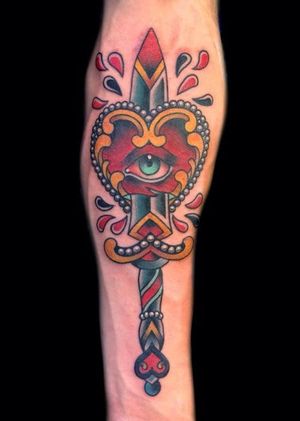 Heart and dagger tattoo by Phil Hatchet Yau #PhilHatchetYau #heartanddagger #heartanddaggertattoo #heart #dagger #knife