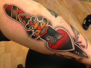 Heart and dagger tattoo by Juho Sipila #JuhoSipila #heartanddagger #heartanddaggertattoo #heart #dagger #knife