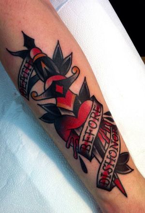 Heart and dagger tattoo by Lewis Mckechnie #LewisMckechnie #heartanddagger #heartanddaggertattoo #heart #dagger #knife