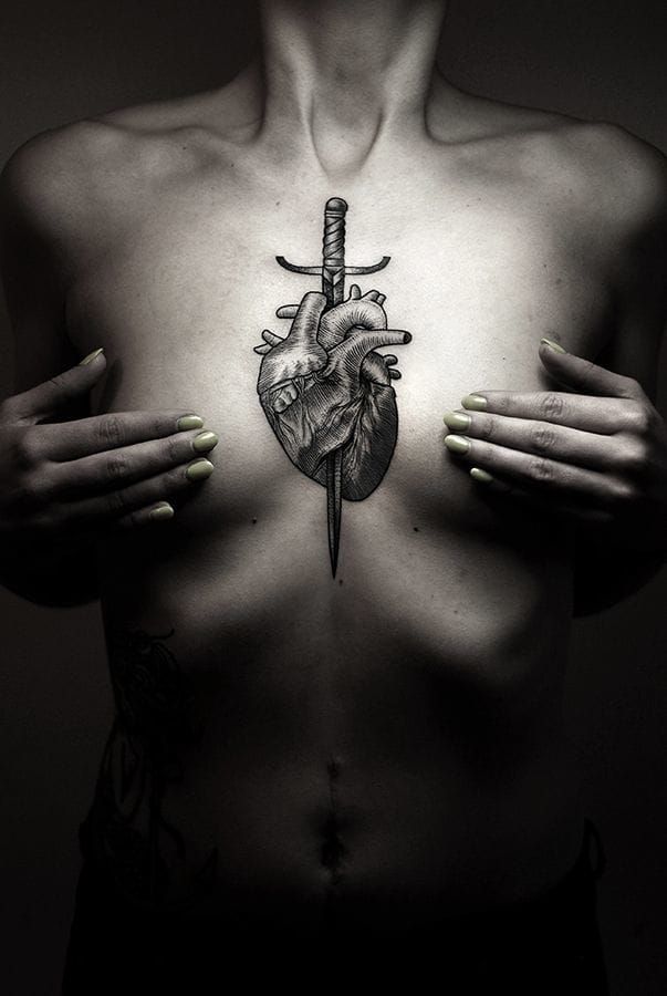 Tattoos. | Knife tattoo, Chest tattoos for women, Snake and dagger tattoo