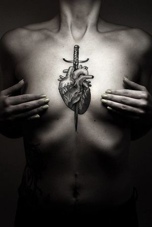 Heart and dagger tattoo by Kamil Czapiga from Katowice, Poland #KamilCzapiga #heartanddagger #heartanddaggertattoo #heart #dagger #knife