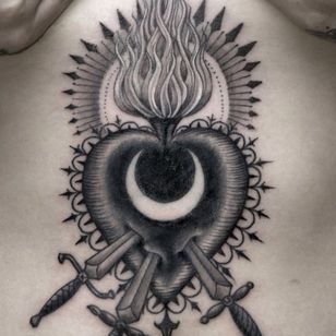 Heart and dagger tattoo by Anderson Luna of SAVED Tattoo in Brooklyn, NY #AndersonLuna #heartanddagger #heartanddaggertattoo #heart #dagger #knife