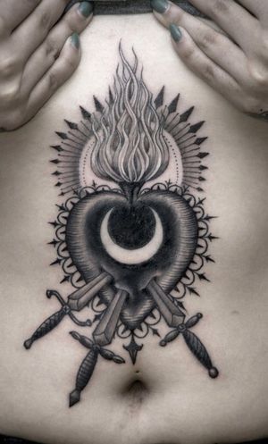 Heart and dagger tattoo by Anderson Luna of SAVED Tattoo in Brooklyn, NY #AndersonLuna #heartanddagger #heartanddaggertattoo #heart #dagger #knife