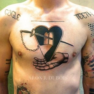 Heart Dagger Tattoo by Aron J Dubois #AronJDubois #heartanddagger #heartanddaggertattoo #heart #dagger #knife
