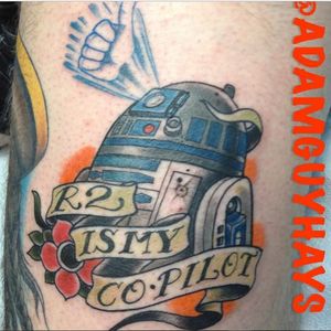 The best beeping copilot every, R2-D2, from Adam Guy Hays' body of work (IG—adamguyhays). #AdamGuyHays #NYC #RedRocketTattoo #RogueOne #StarWars #StarWarsDay
