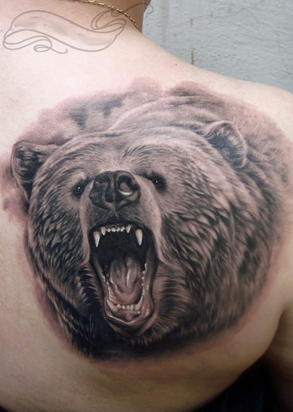 Realistic Chest Bear Tattoo by Oleg Turyanskiy