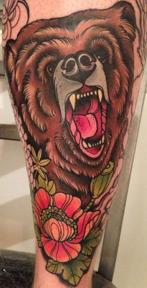 Tattoo uploaded by Stacie Mayer  Angry bear knee banger by Nick  Rutherford traditional NickRutherford tattooflash bear knee  Tattoodo