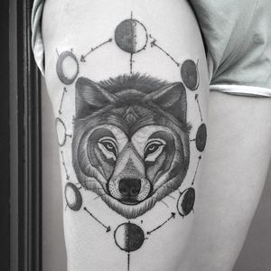 Wolf and moons tattoo