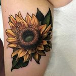 Sunflower, by Aaron Springs (via IG—aaron_springs) #neotraditional #colorwork #floral #flowers #AaronSprings