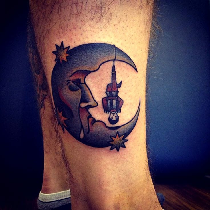 Moon and Tarot hanging man by Jemma Jones #moon #newschool #celestial #moontattoo #hangingman