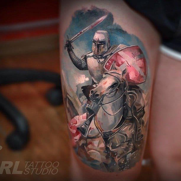 Fantastic knight tattoo by Timur Denisenko!!!