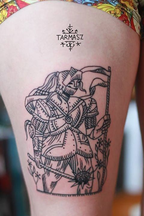 Linework female knight by Tarmasz.