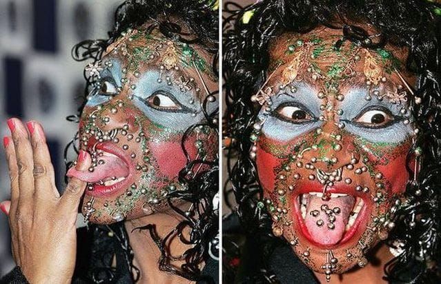 Extreme face piercings