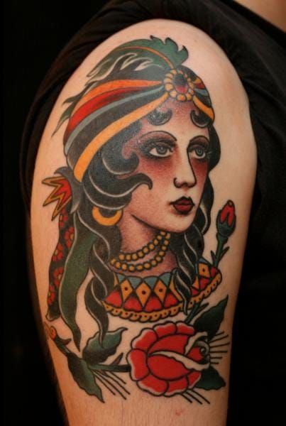 Arthouse Tattoo  Heres a large traditional gypsy tattoo on upper leg We  wanted it to be very colorful yet without overdoing it in the color  department It needed to pop visually
