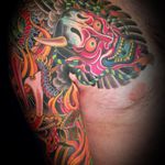 A vibrant sleeve featuring a samurai, dragon, and hannya mask from Mike Rubendall's portfolio (IG—mikerubendall). #hannya #Irezumi #Japanese #largescale #MikeRubendall #traditional