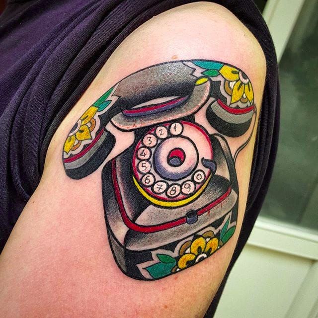 Dogstar Tattoo Company on Instagram Old school rotary phone by Megan  Chuntz Thanks Sarah for getting your first tattoo here  illustrationtattoo rotaryphone stippletattoo