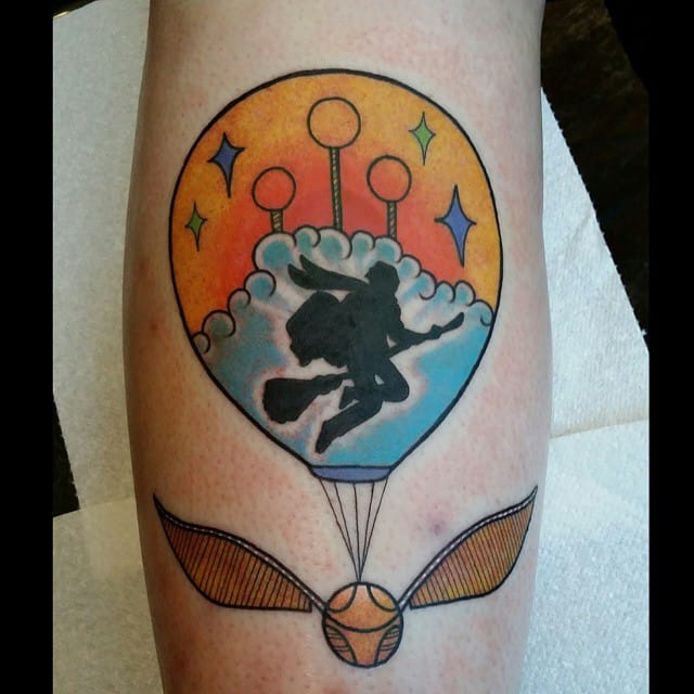 Harry playing quidditch by Paula Castle. #HarryPotter #quidditch #fantattoo #PaulaCastle